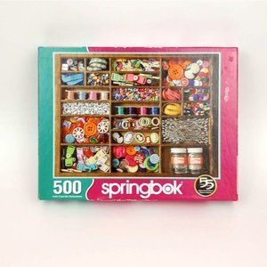 2🧩$18 Springbok 500 Piece Jigsaw Puzzle "The Sewing Box" crafts buttons